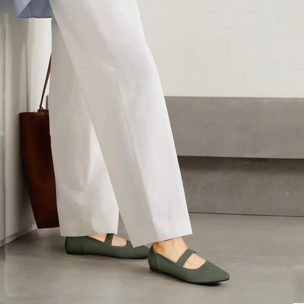 Women's Flats Shoes Pointed Toe Ballet Comfortable Dressy Mary Jane Flat Green - Picture 6 of 6